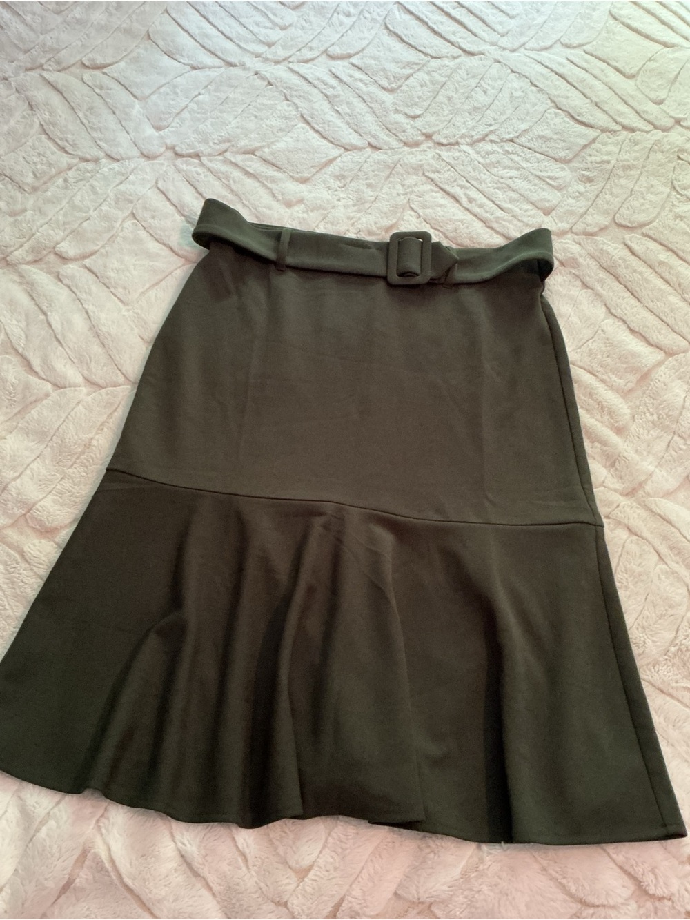 Women’s Forest Green Belted Flared Skirt
